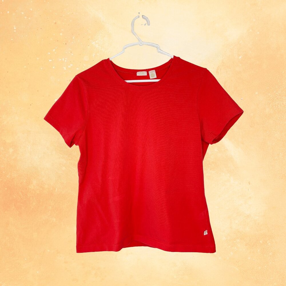 Classic Caslon Red Crew Neck T-shirt, Medium Petite